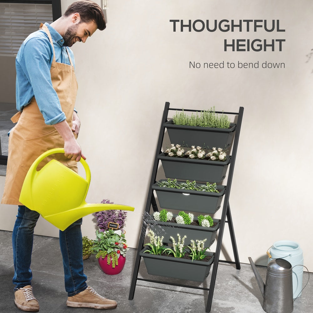 Outsunny 5-Tier Vertical Raised Garden Planter in Charcoal Grey