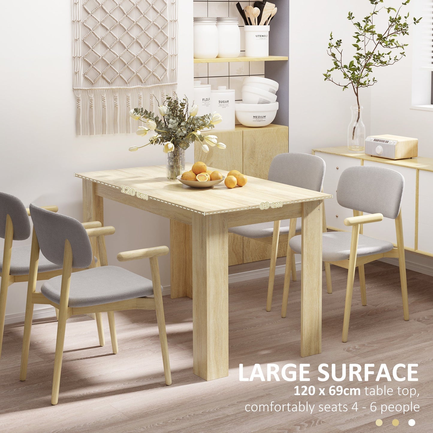 HOMCOM Dining Table for 4-6 People, Kitchen Table with Wood Effect for Dining Room, Oak