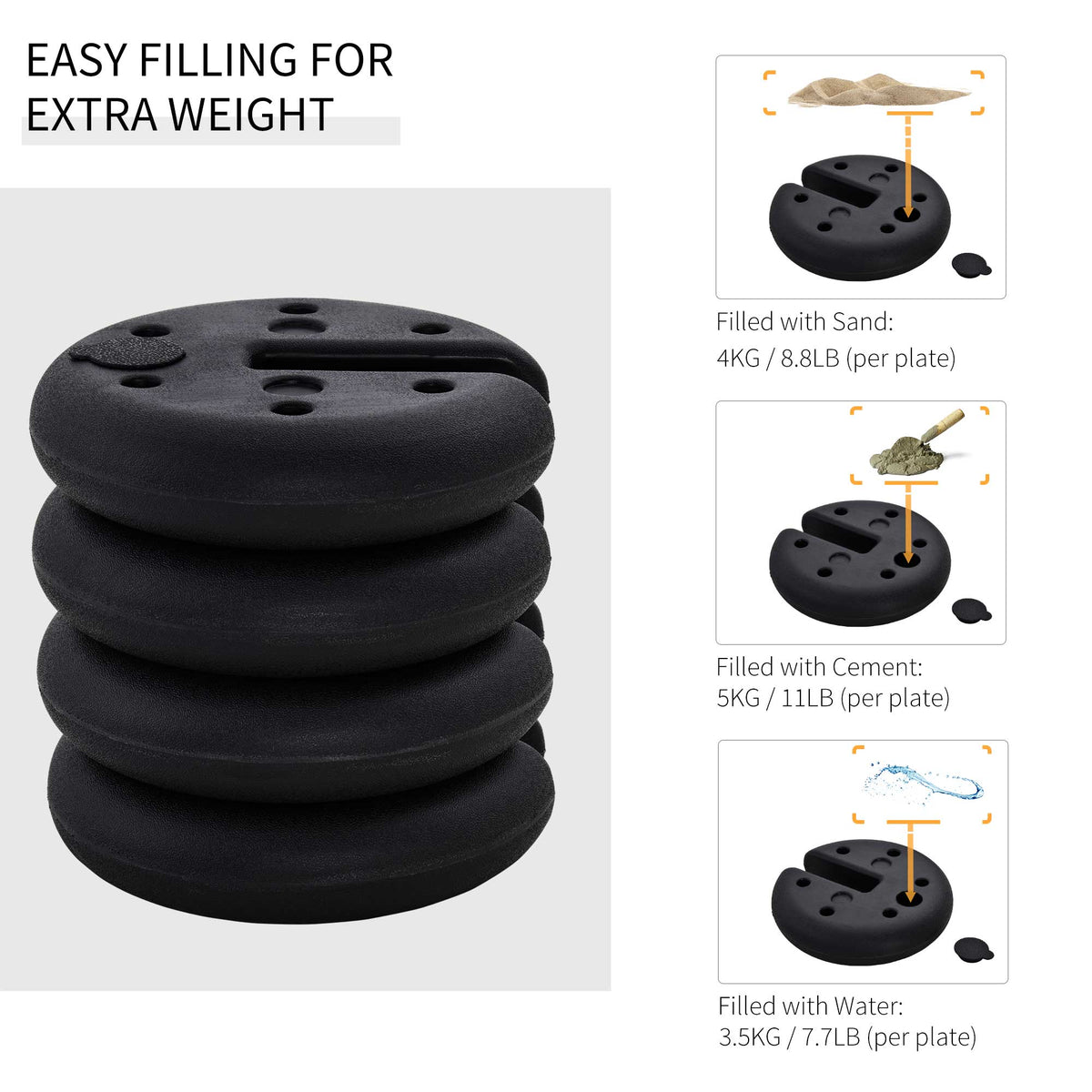 Outsunny Pop up Canopy Weight Set of 4, Heavy Duty Sand Fillable Tent Leg Weights for Marquee Party Tent Canopy, Total 20kg