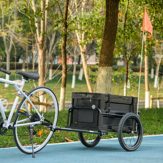 HOMCOM 65L Steel Frame Bike Trailer Storage Box in Black