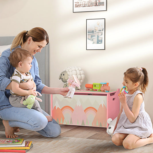 ZONEKIZ Toy Box, Kids Storage Chest, with Lid, Safety Hinge - Pink