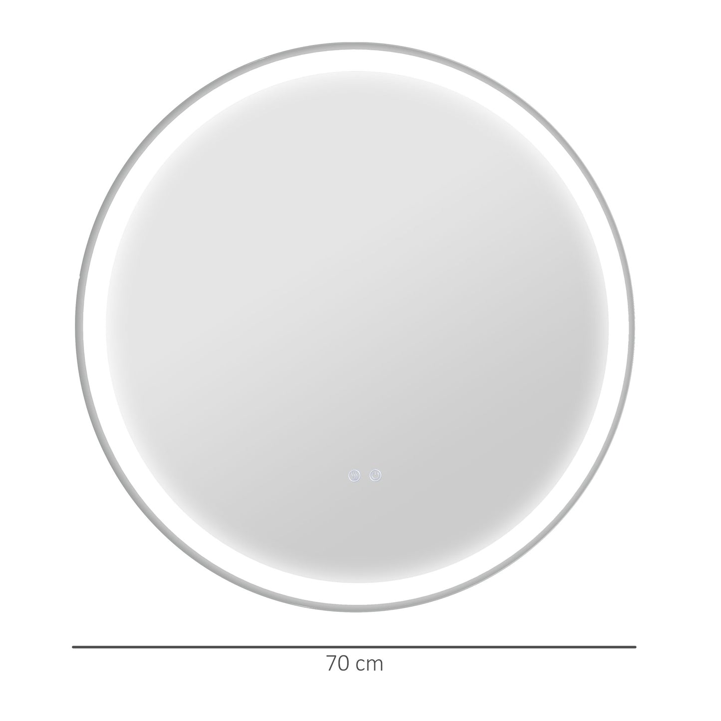 kleankin Round Bathroom Mirror with LED Lights, Wall Mount Dimmable Makeup Mirror with 3 Temperature Colours, Defogging Film and Memory Function, Frameless, Hardwired, 70 x 70Â cm