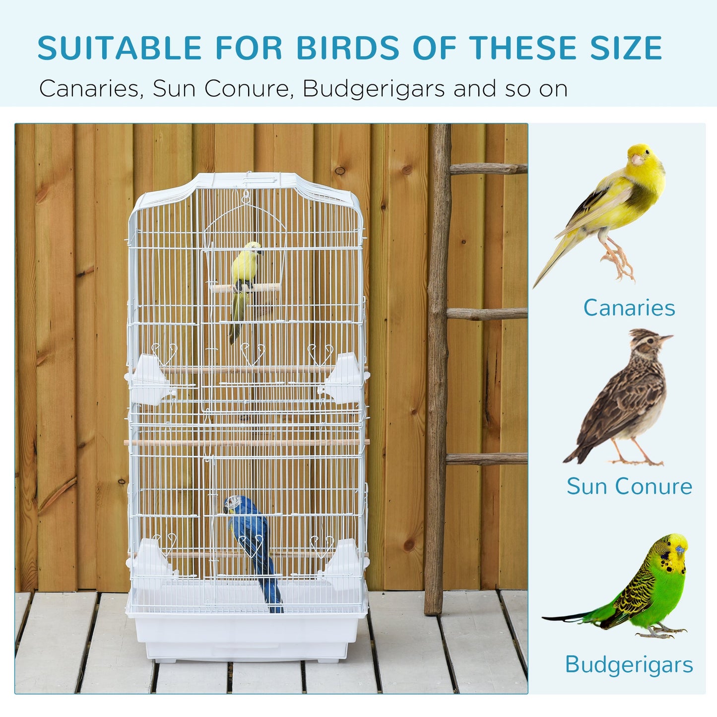 PawHut Large Metal Bird Cage with Stand, Perches, Food Bowls, Swing, for Budgies, Parakeets,White