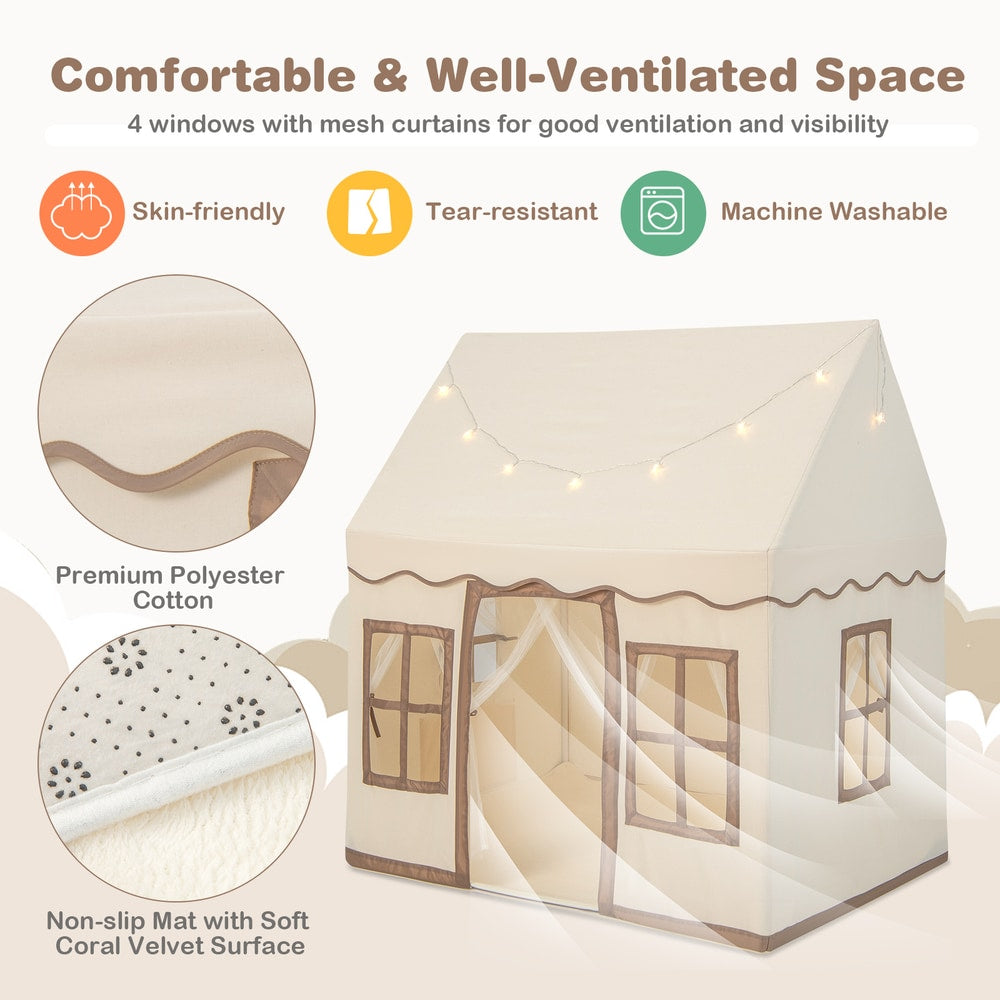 Details of the play tent showing comfortable and well-ventilated space with fabric close-ups
