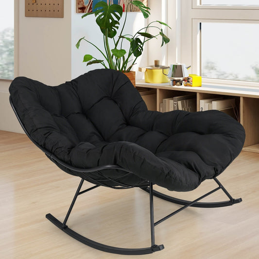 The accent chair placed in a bright living room with plants and shelves