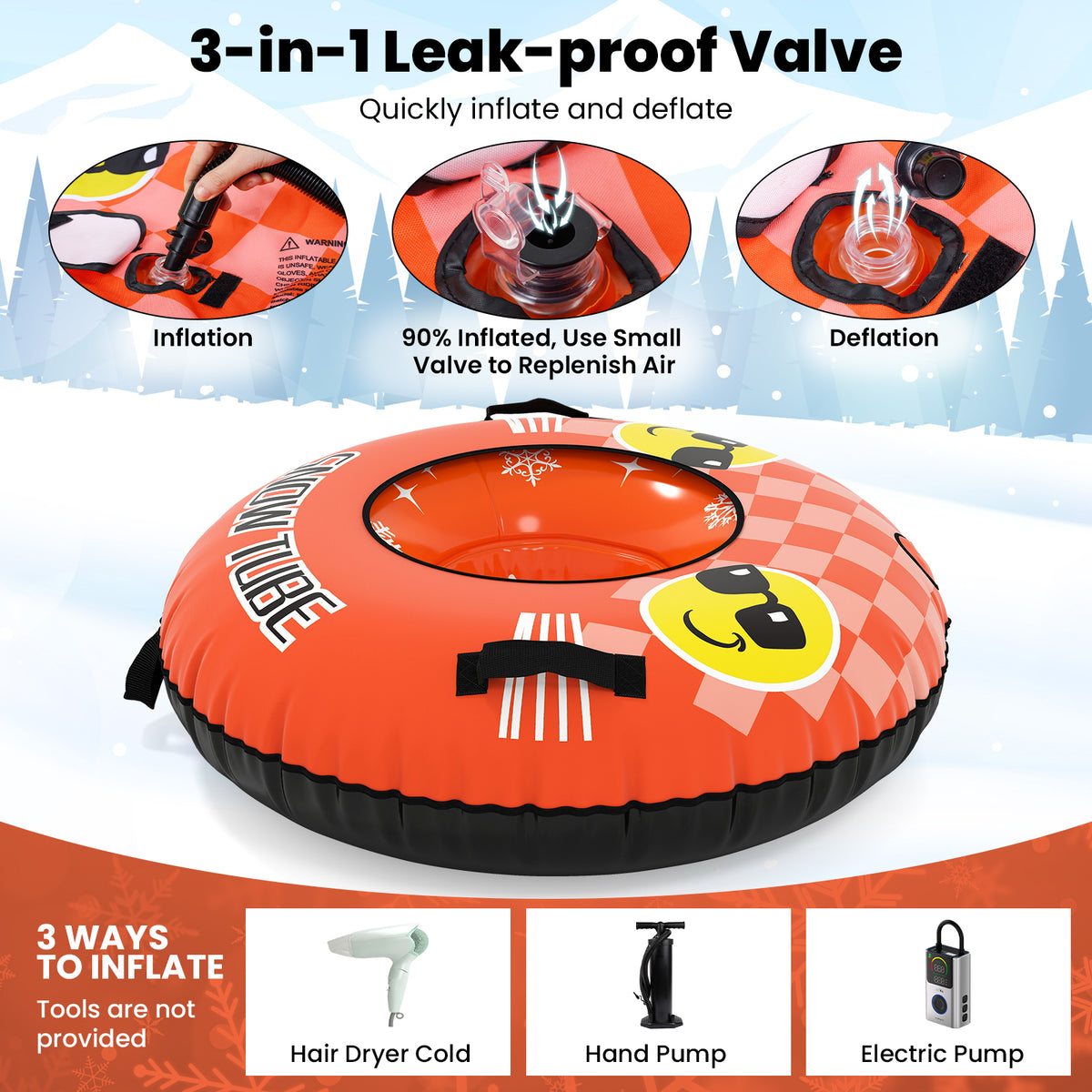Inflatable Snow Tube Heavy-duty Snow Sledding Tube in Orange