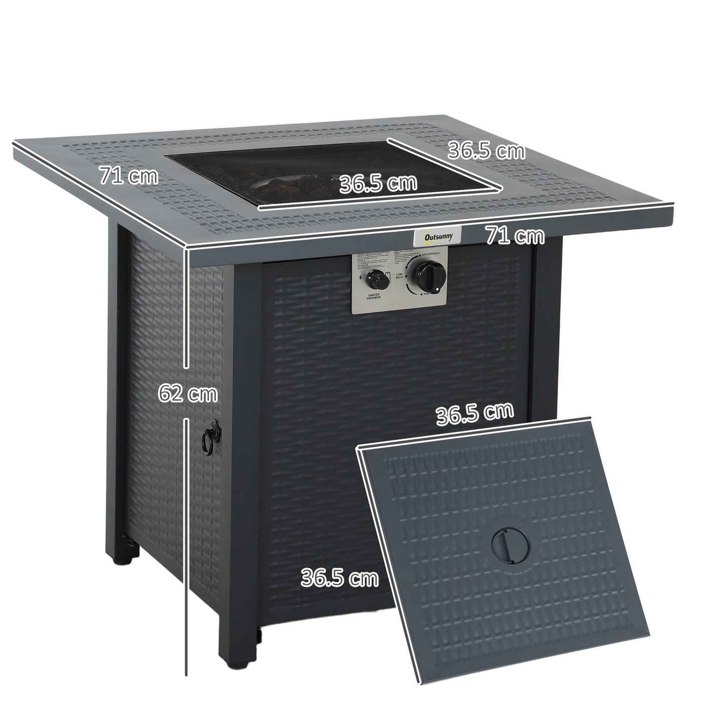 Outsunny 71 x 71cm 40000 BTU Gas Firepit Table - Black/Dark Grey
