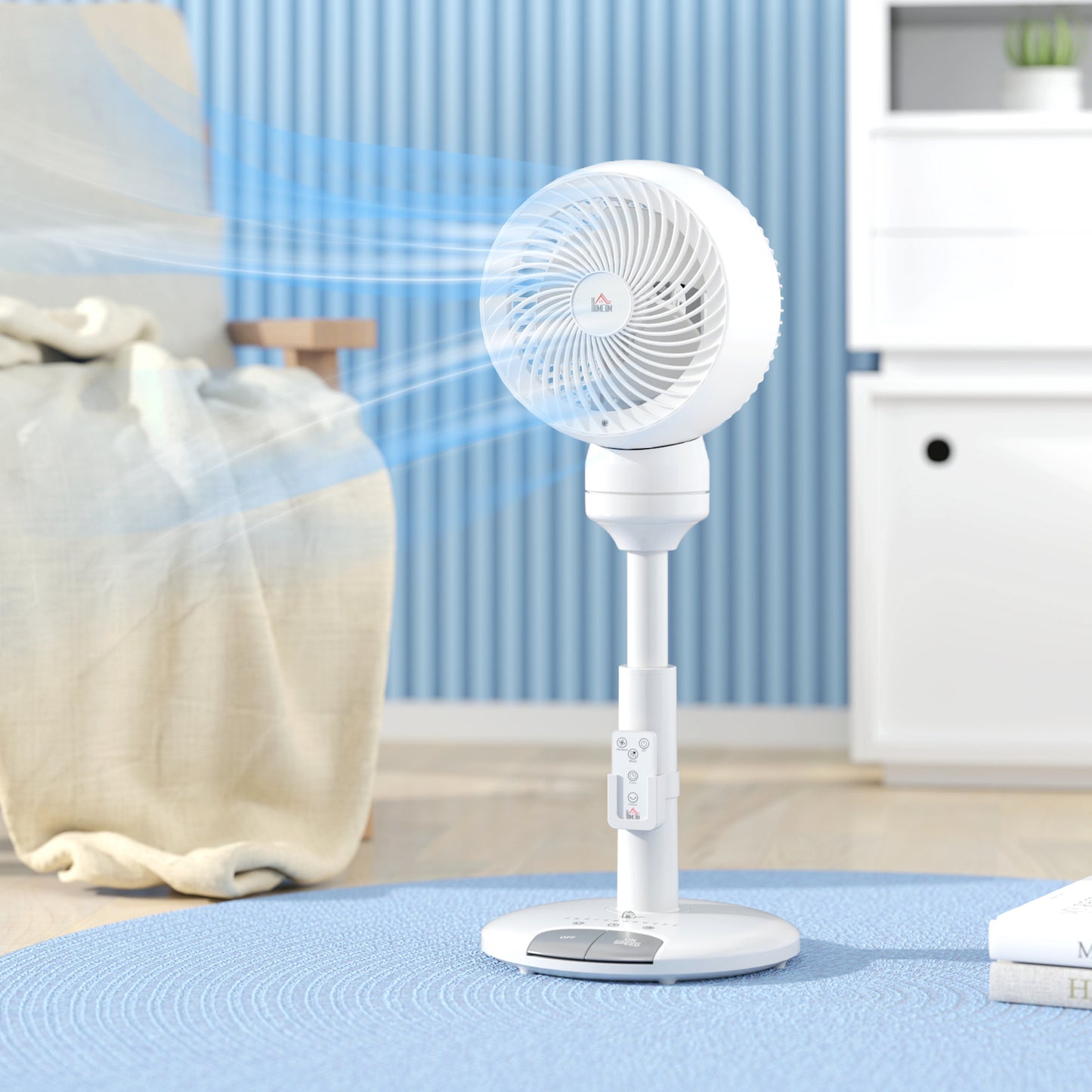 HOMCOM 9'' Air Circulator Fan 3 Speed 3 Mode, 70° Oscillation 90° Vertical Tilt, Height Adjustable, Remote Controller, for Living Room, Bedroom, Office, White