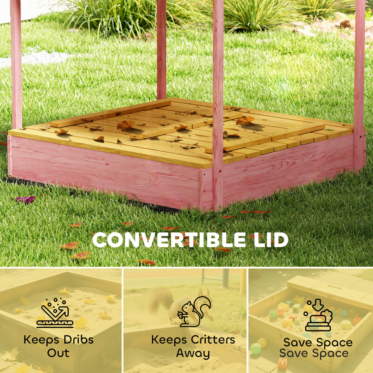 AIYAPLAY Wooden Sandbox with Lid in Pink