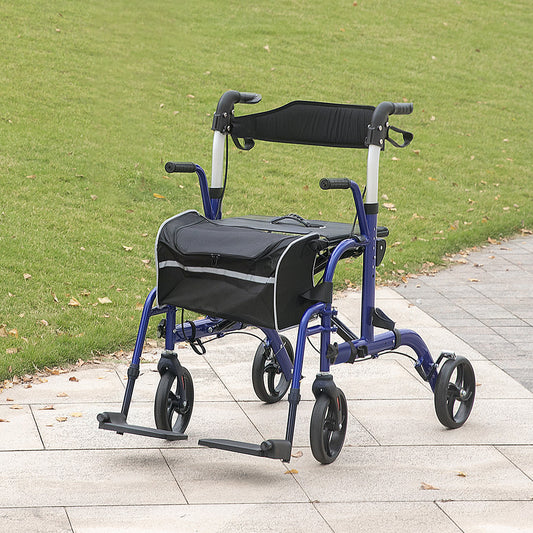 HOMCOM 2 in 1 Wheelchair Transport Chair in Blue