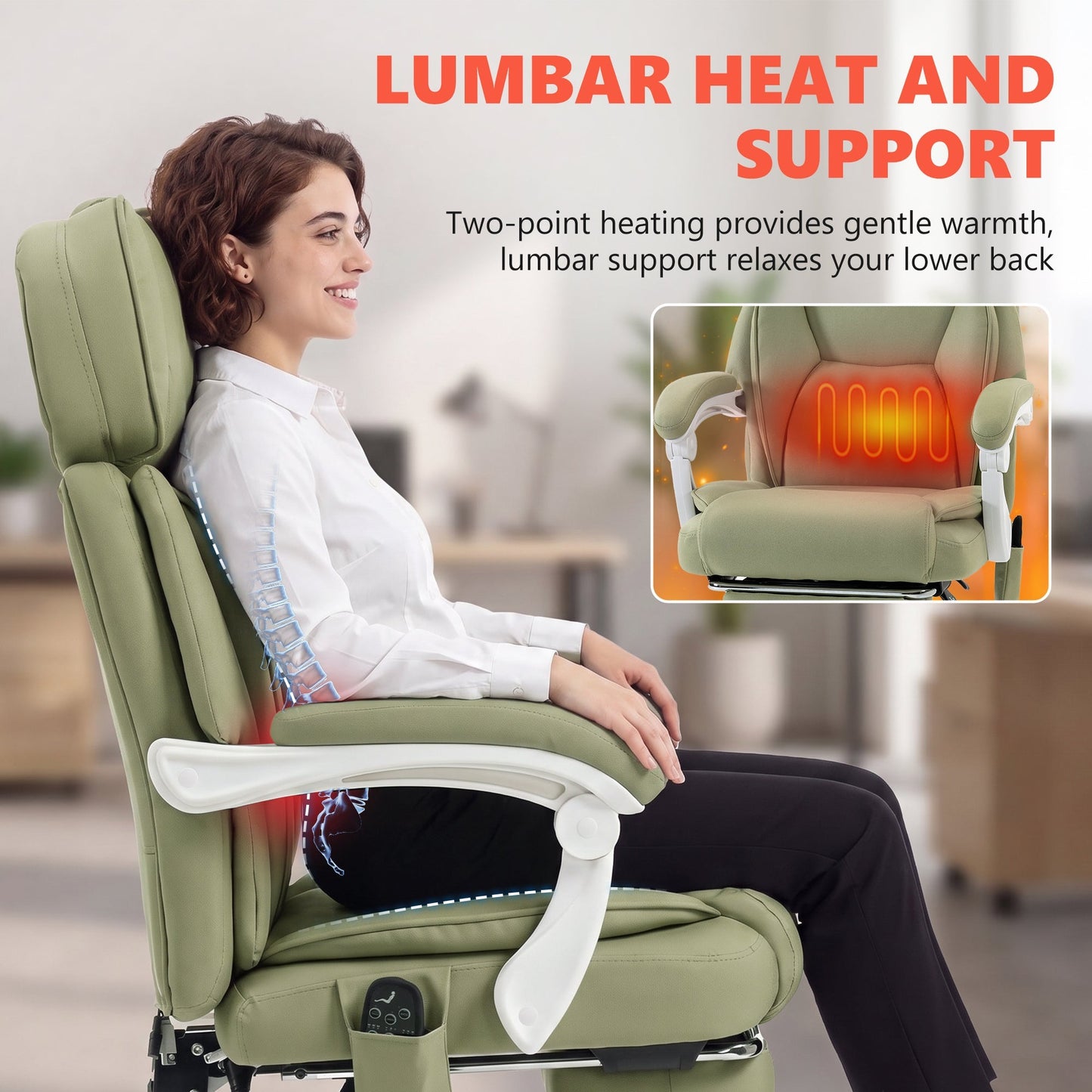 HOMCOM High Back Vibration Massage Office Chair Heated Reclining Computer Chair w/ Adjustable Height, Swivel Wheels, Lime Green