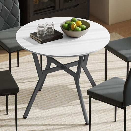 طاولة طعام HOMCOM، طاولة مطبخ مستديرة بأرجل سوداء لغرفة المعيشة، غرفة الطعام 90 × 76 سم، أبيض شديد اللمعان