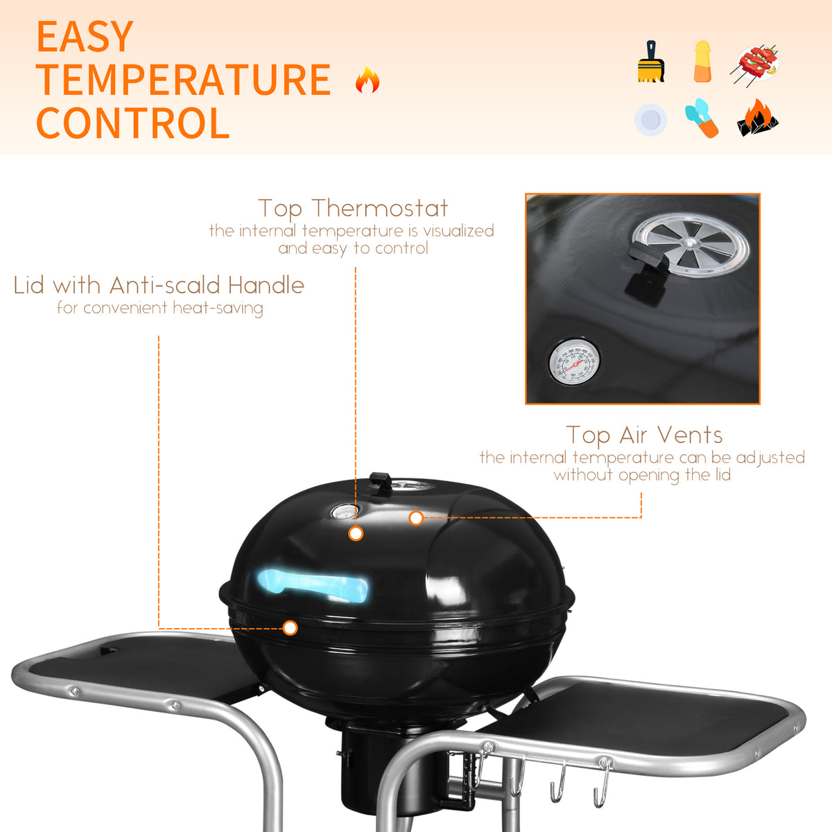 Outsunny Portable Charcoal Kettle Grill in Black