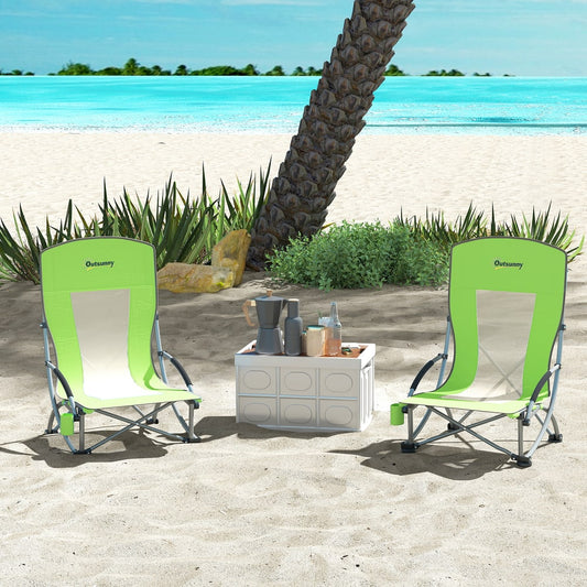 Outsunny Set of 2 Folding Beach Chair in Green