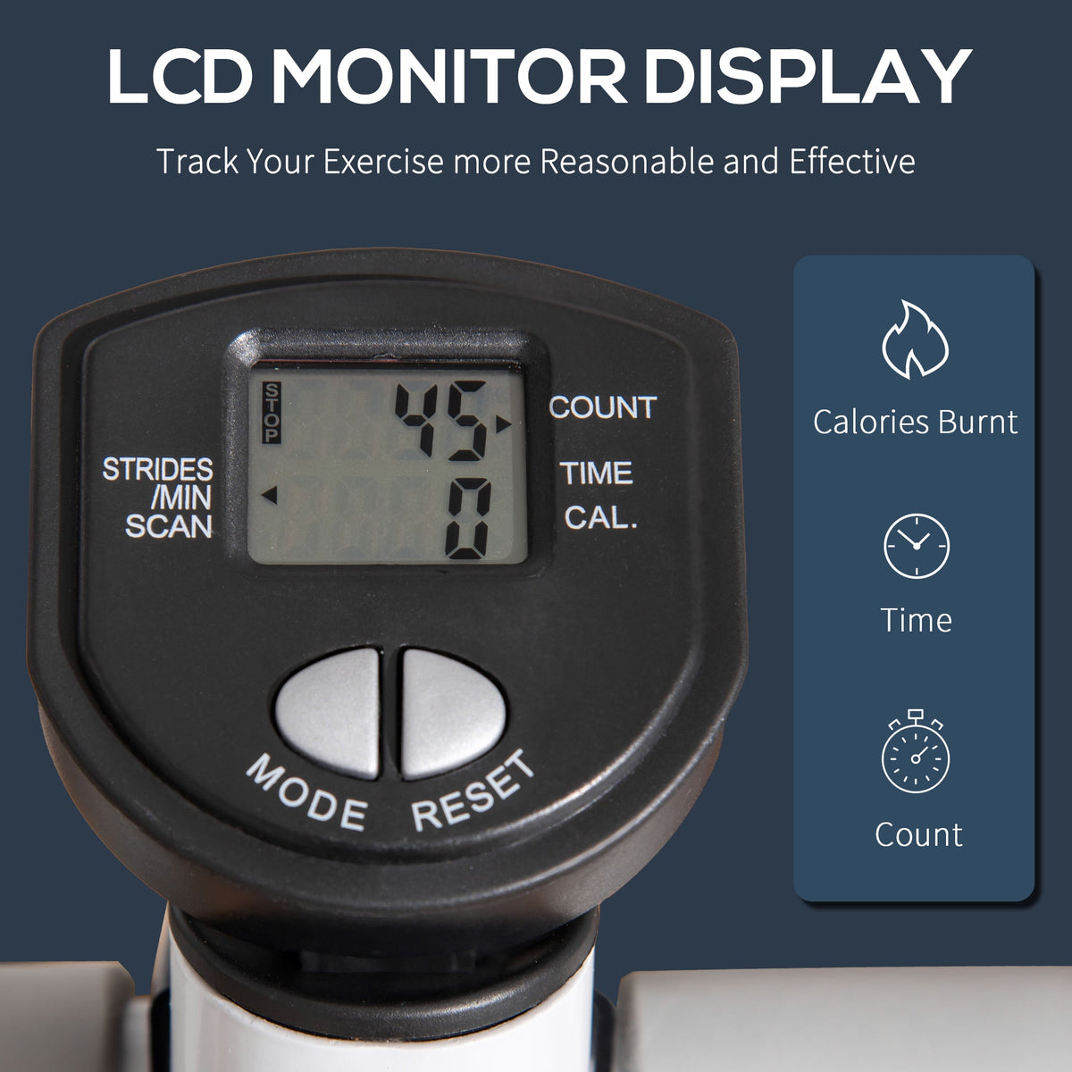 آلة تمرين متدرج هوائي للياقة البدنية لعضلات البطن من HOMCOM، مع شاشة LCD، ومقابض قابلة لتعديل الارتفاع للصالة الرياضية المنزلية، أبيض ورمادي