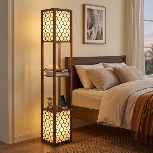 HOMCOM Duo Light Floor Shelves in Rustic Brown