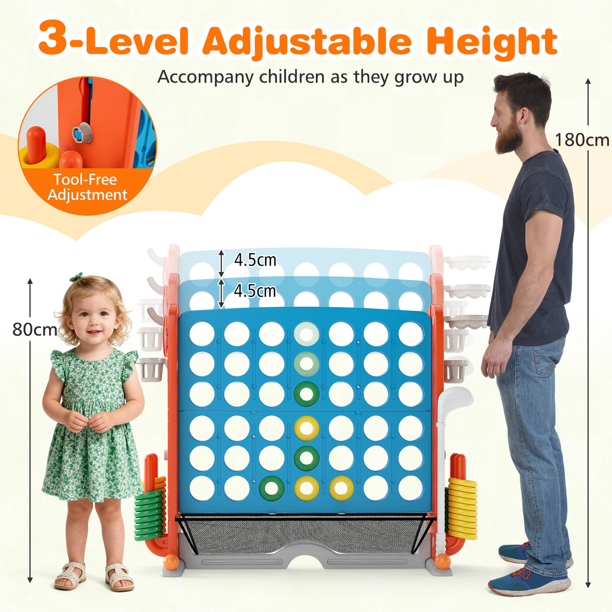 Height adjustment diagram for the lawn game with children and adult