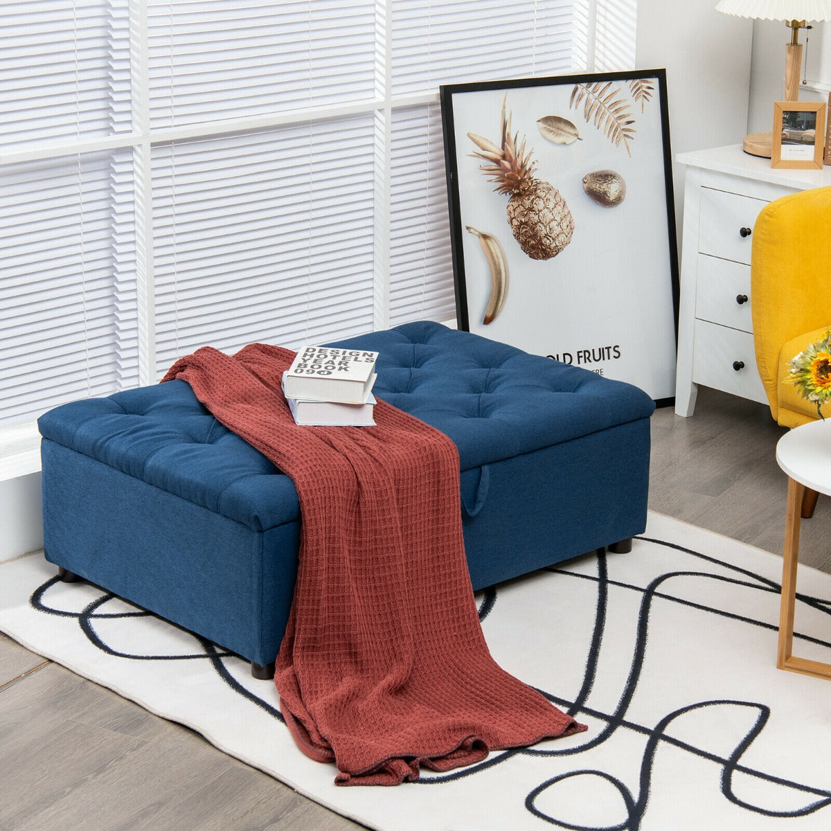 2-in-1 Convertible Sofa Bed with Mattress for Home and Office-Blue