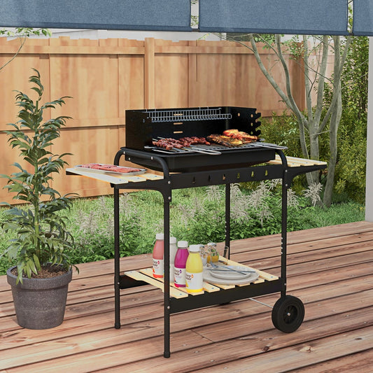 Outsunny Charcoal Barbecue Grill with Adjustable Grill Height in Black