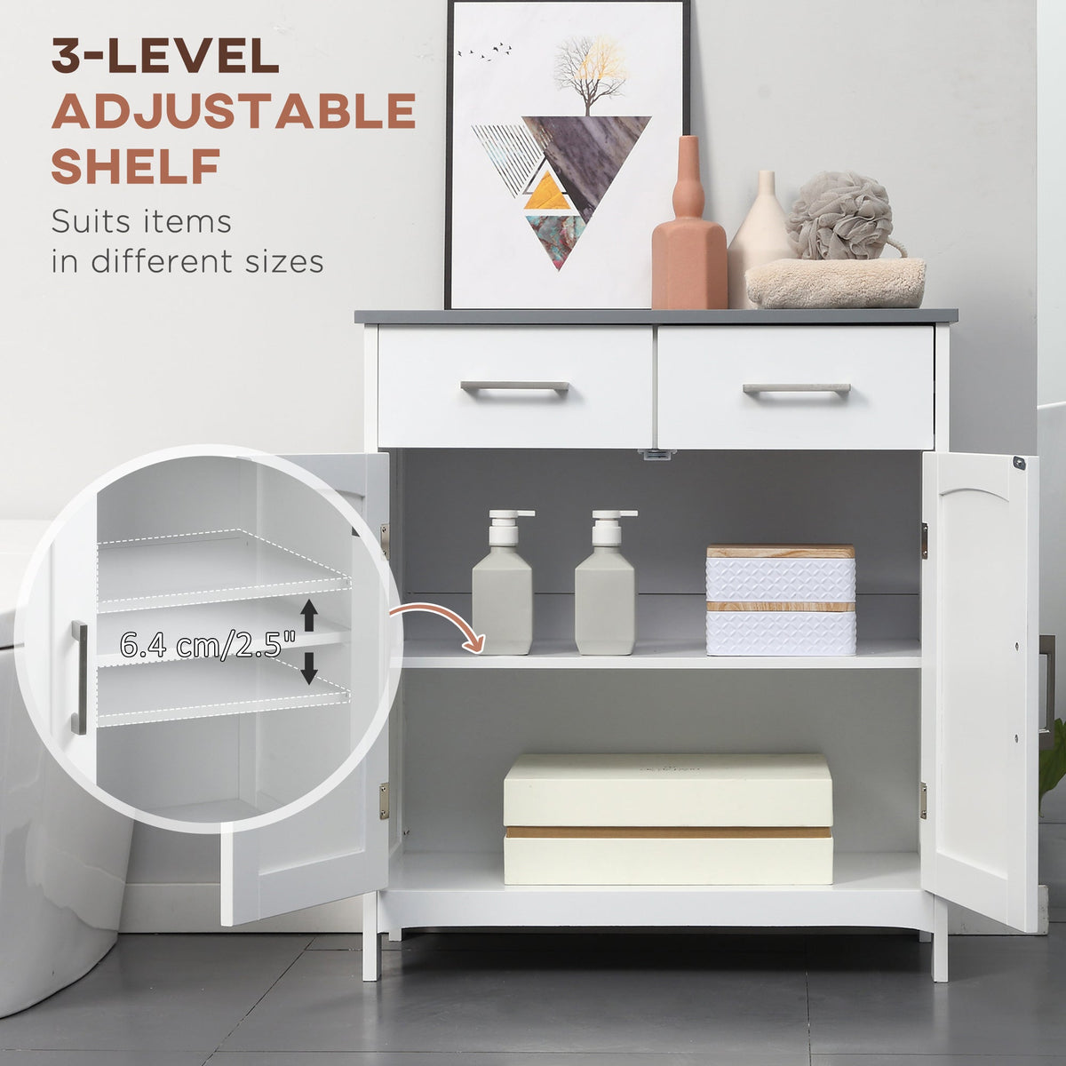 kleankin Freestanding Bathroom Cabinet in White