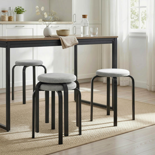 HOMCOM Stackable Stools Modern Cushioned Round Backless Stools Set of 4 Kitchen Dining Room Grey