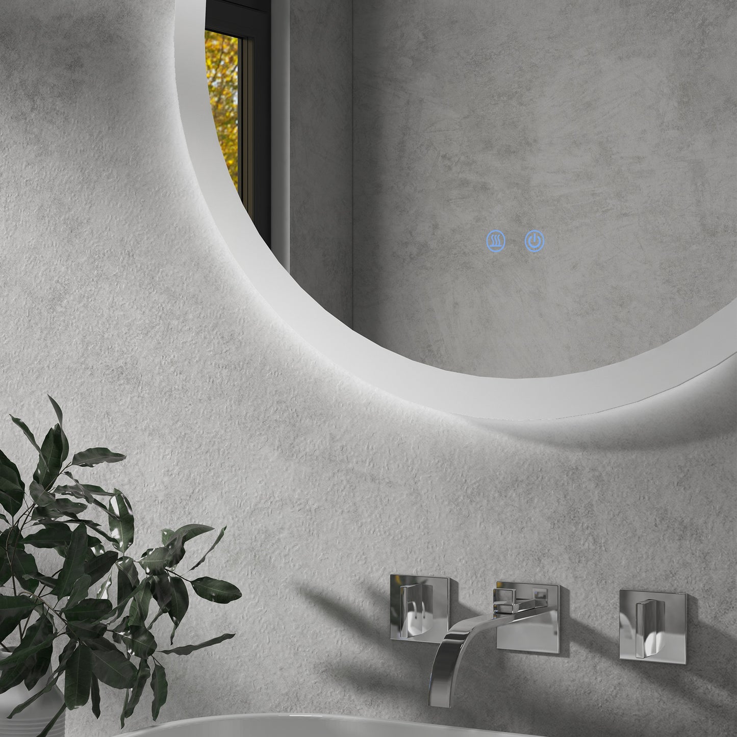 kleankin Round Bathroom Mirror with LED Lights, Wall-Mounted Dimmable Makeup Mirror with 3 Temperature Colours, Defogging Film, Memory Function, Hardwired, 60 x 60Â cm