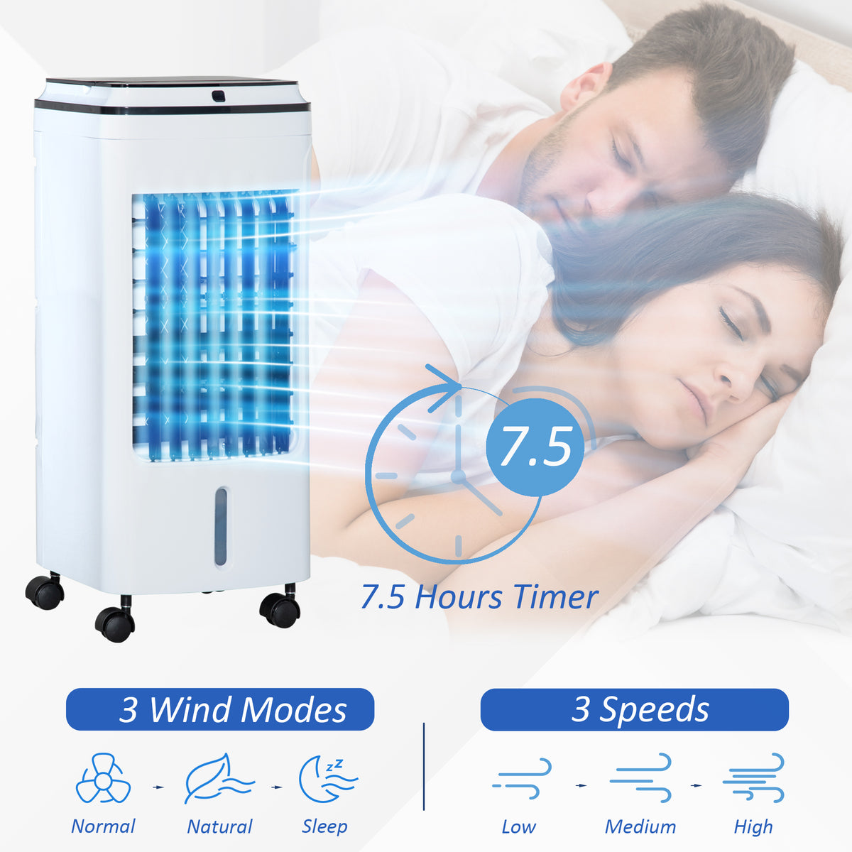 HOMCOM 3-in-1 Evaporative Air Cooler with 4L Water Tank in White