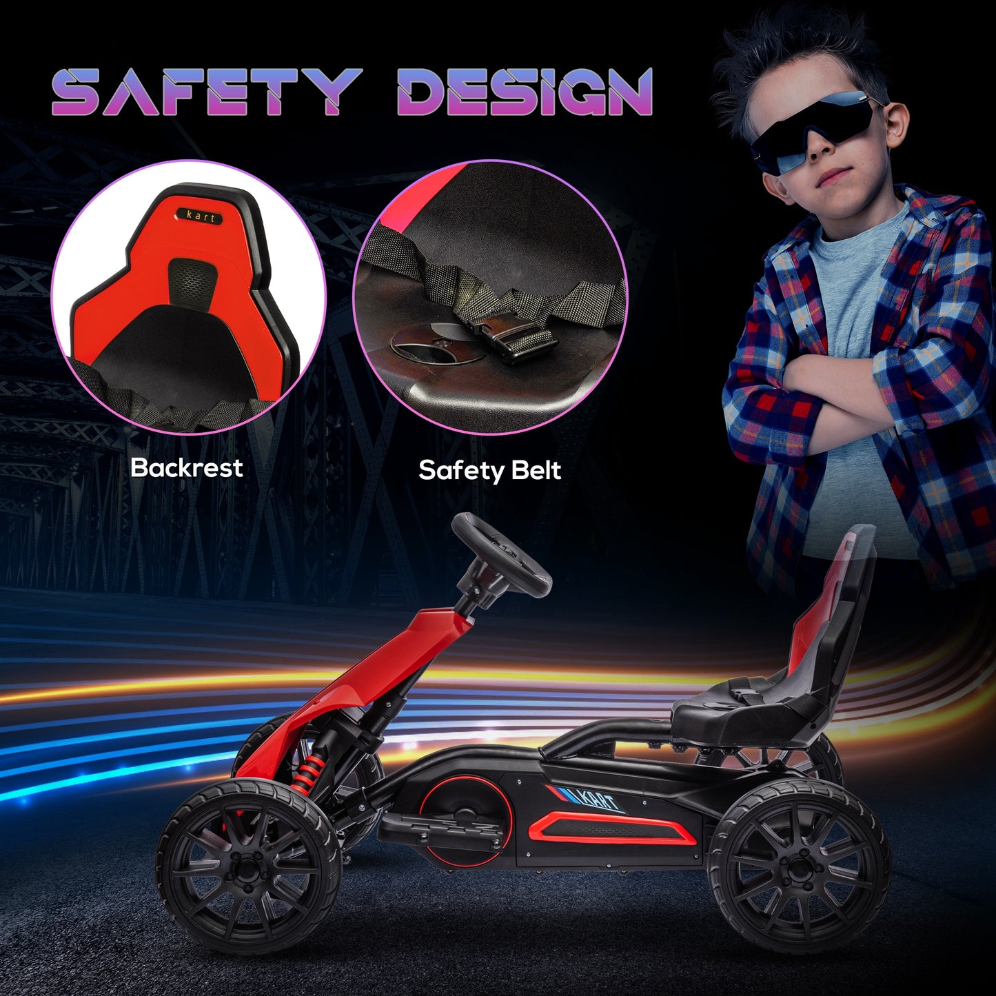 HOMCOM 12V Electric Go-Kart for Kids, Ride-On Racing Go-Kart, with Forward and Reversing Functions, for Ages 3-8 Years - Red