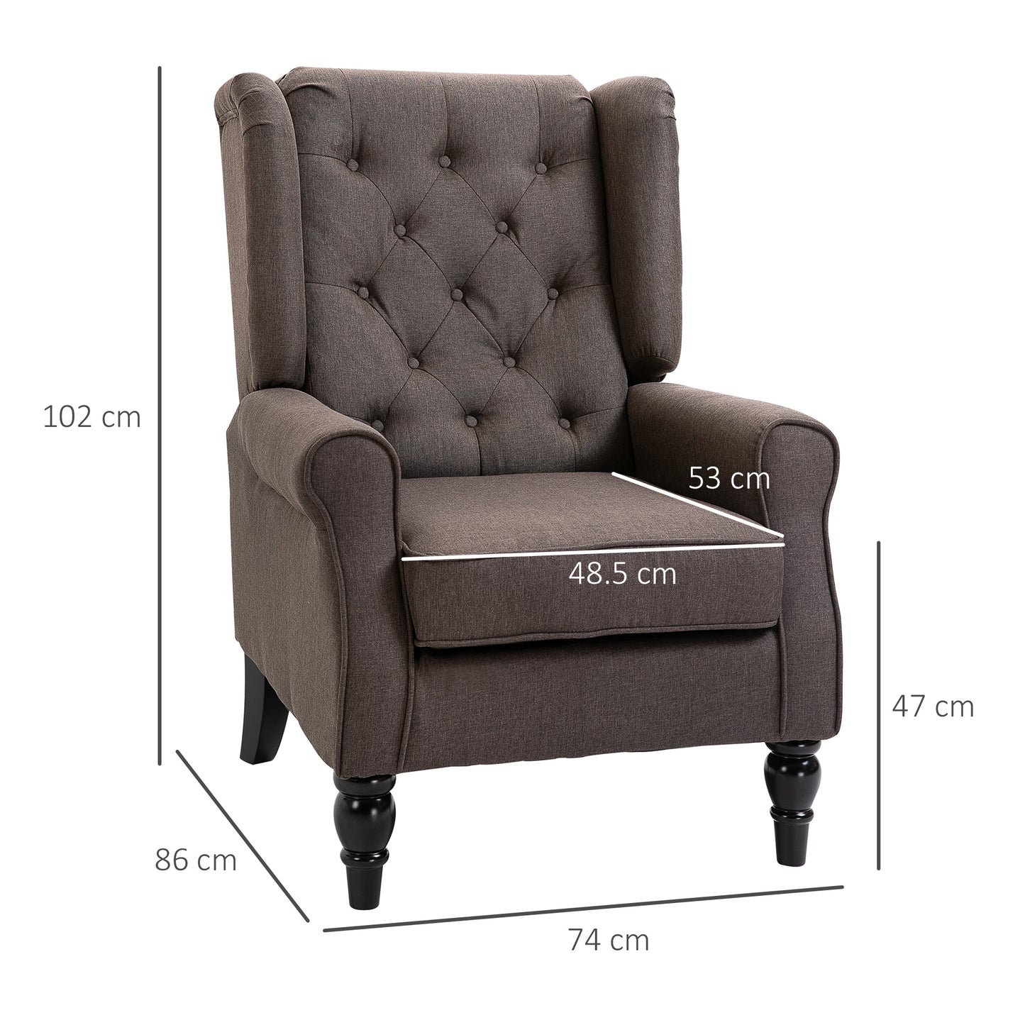 HOMCOM Wingback Accent Chair, Retro Upholstered Button Tufted Occasional Chair for Living Room and Bedroom, Brown