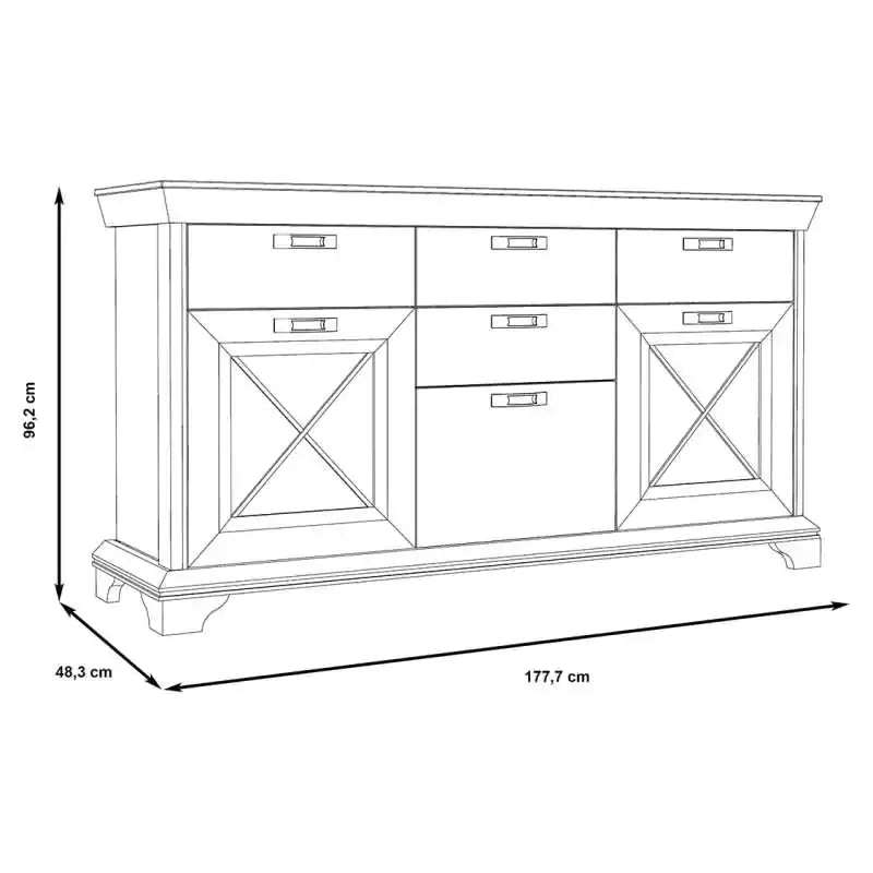 Kashmir 3 Door 4 Drawer Sideboard (KSMK233) in White Pine