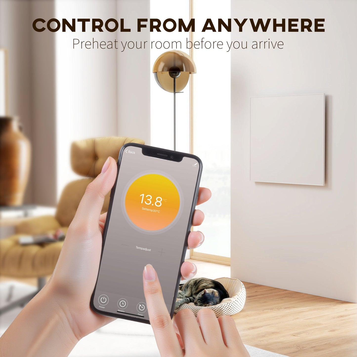 مدفأة كهربائية ذكية HOMCOM Wifi، تعمل بالأشعة تحت الحمراء البعيدة، تثبت على الحائط - 520 واط