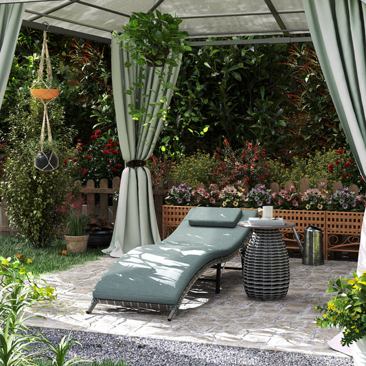 Outsunny Rattan Folding Sun Lounger in Mixed Grey