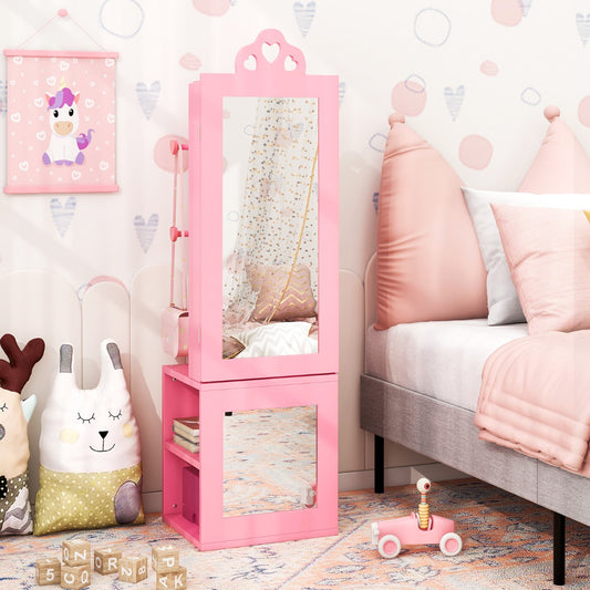 Pink jewellery cabinet with full length mirror in a child's bedroom
