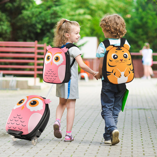 The kids luggage set in use with two children walking outside