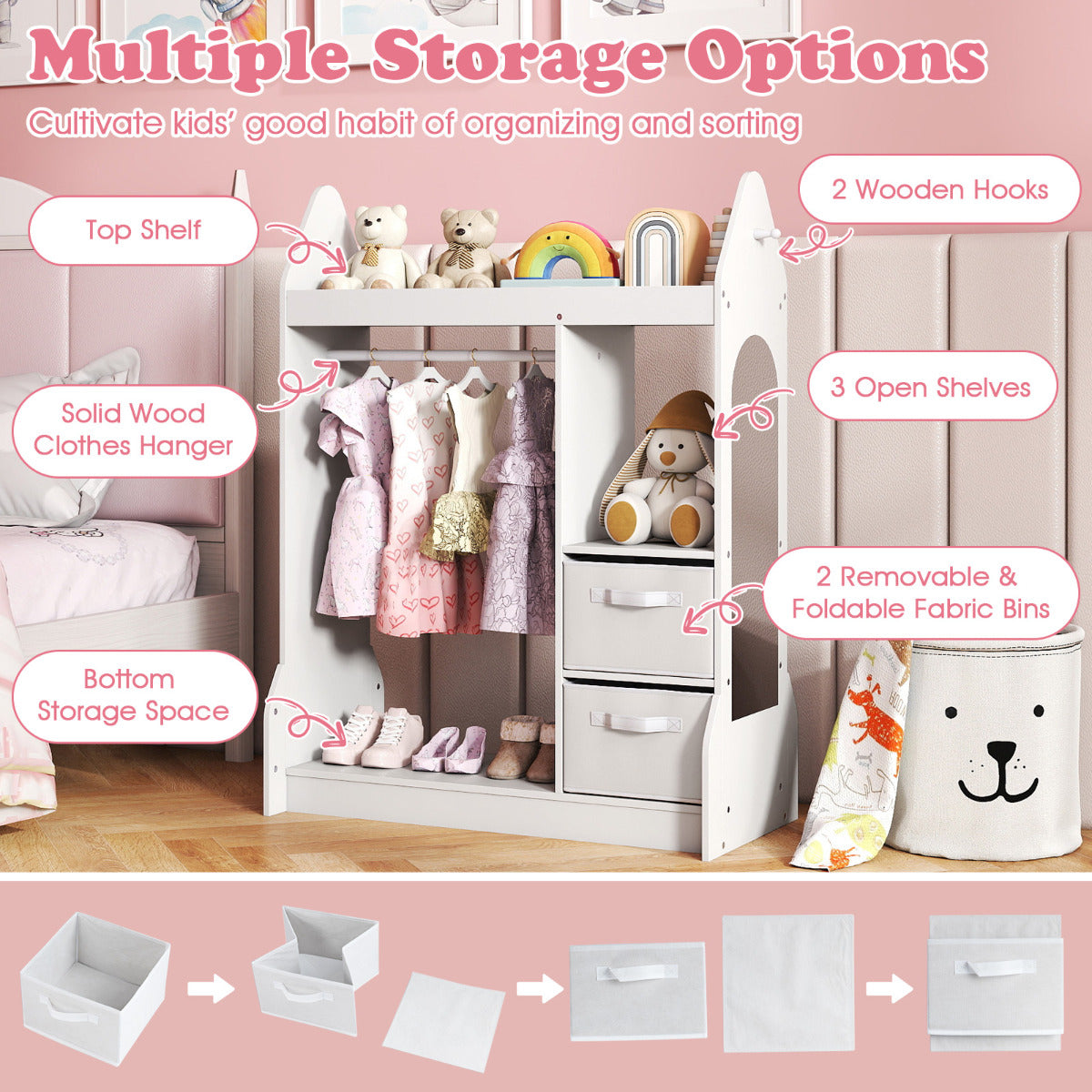 Parts and storage options for the kids play armoire dresser