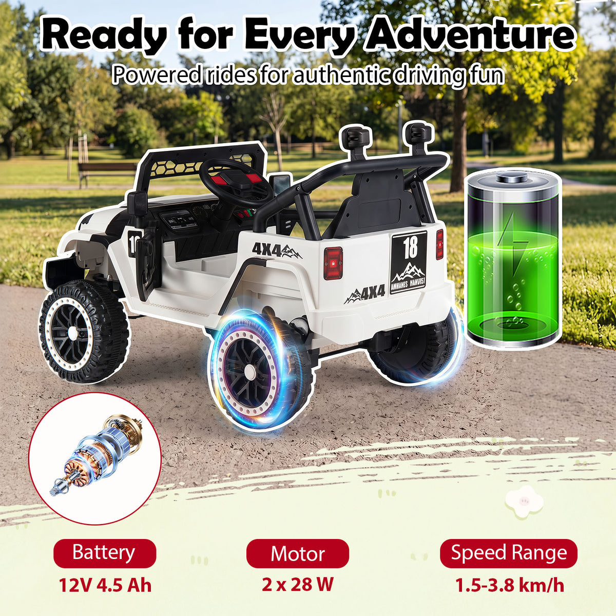 Kids electric toy vehicle with battery and motor specifications