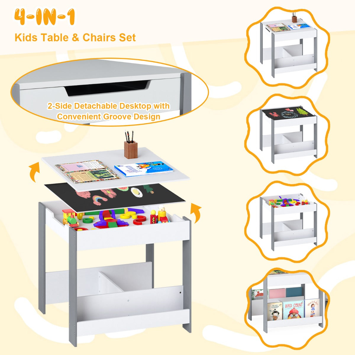 Kids Table and Chairs Set Toddler Wooden Activity Desk-Grey