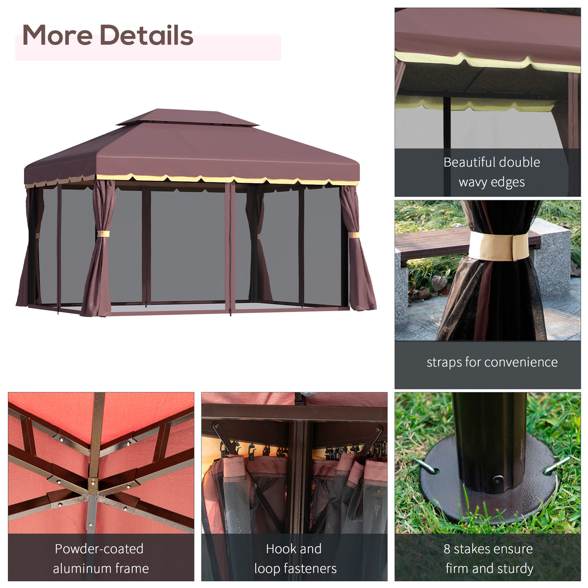 Outsunny Aluminium Garden Gazebo in Coffee