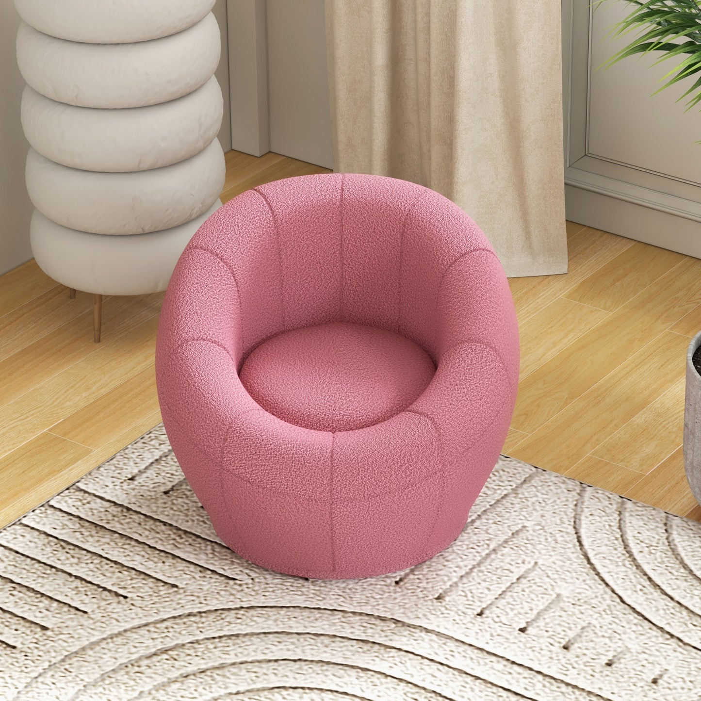 HOMCOM Modern Accent Chair, Swivel Upholstered Armchair for Living Room, Bedroom, Home Office, Pink
