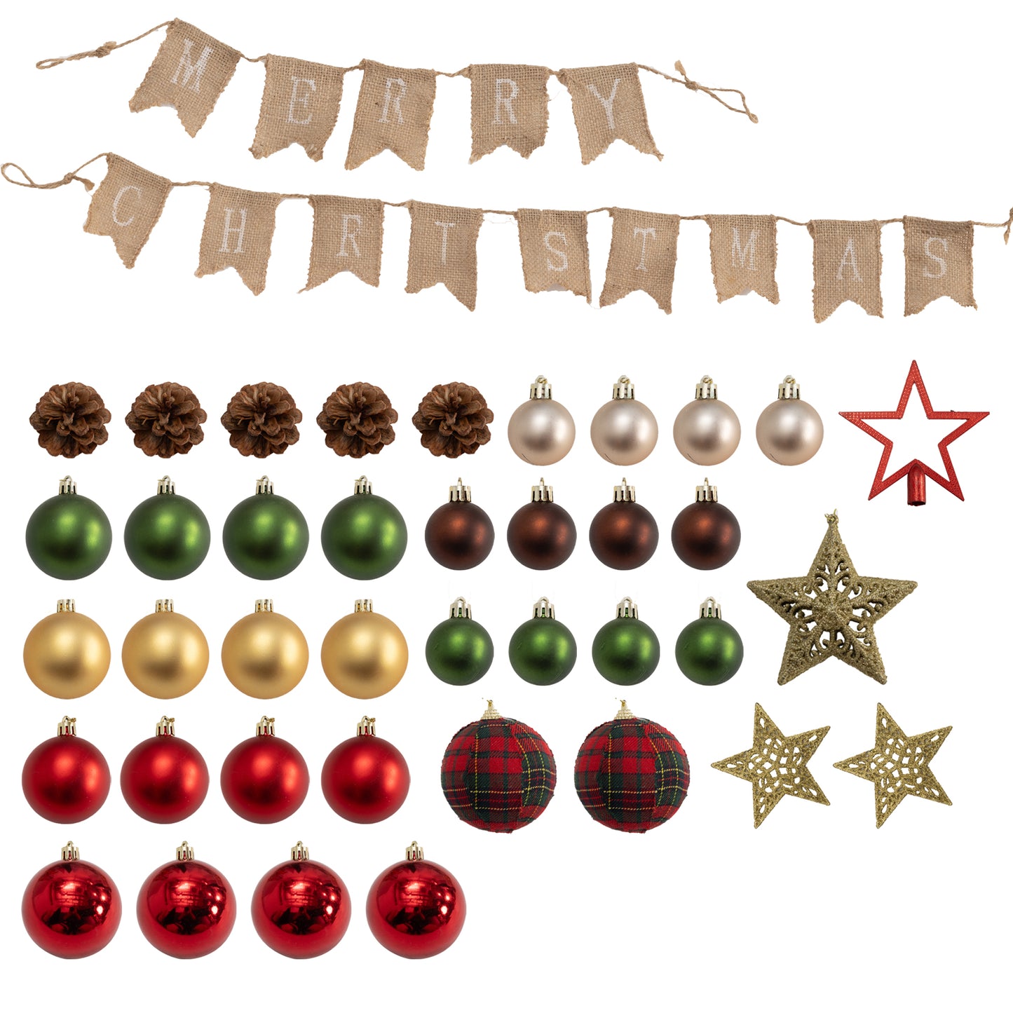 HOMCOM 5ft Pre-Lit Xmas Tree with Decorations, Green, Red and Warm White