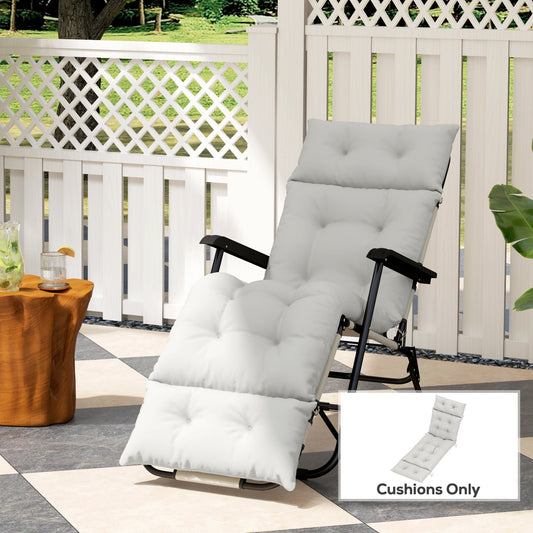 Outsunny Sun Lounger Cushions Only, 190 x 56 x 10 cm Garden Lounge Chair Cushions, UPF20+ 220gsm Fabric, Thick Sunbed Replacement Pads with 6 Ties, Light Grey