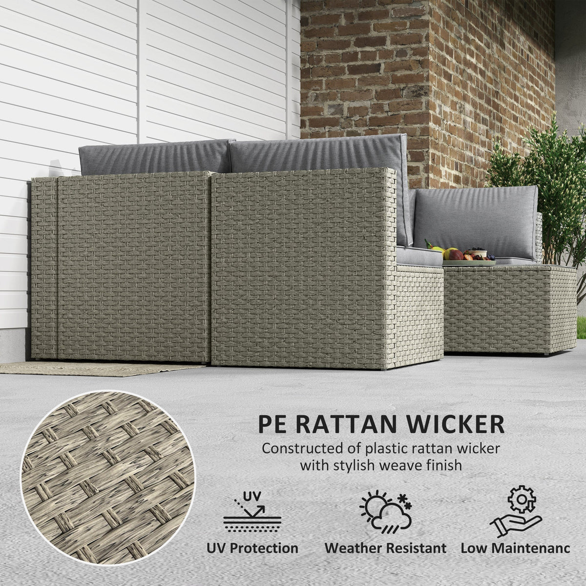 Outsunny Seven-Piece Modular Rattan Set - Light Brown