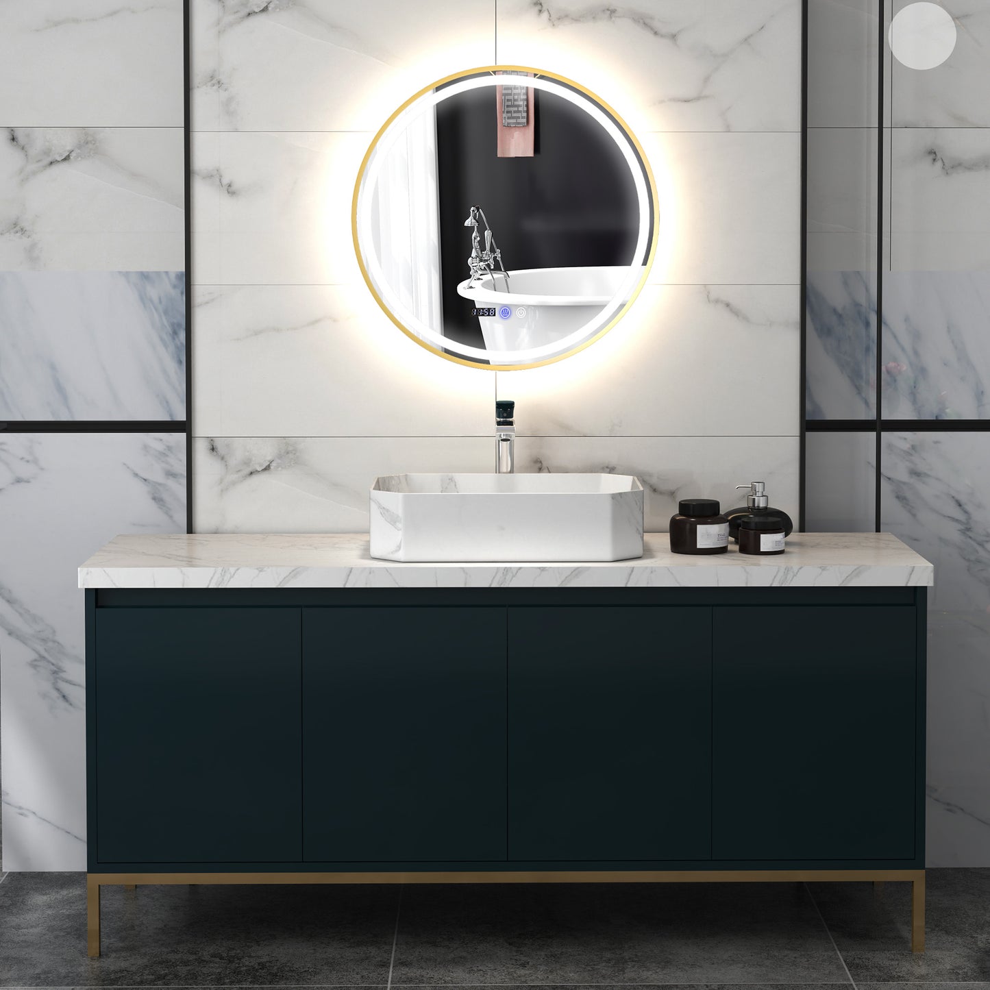 HOMCOM 60cm Anti-Fog LED Bathroom Mirror - Gold Tone