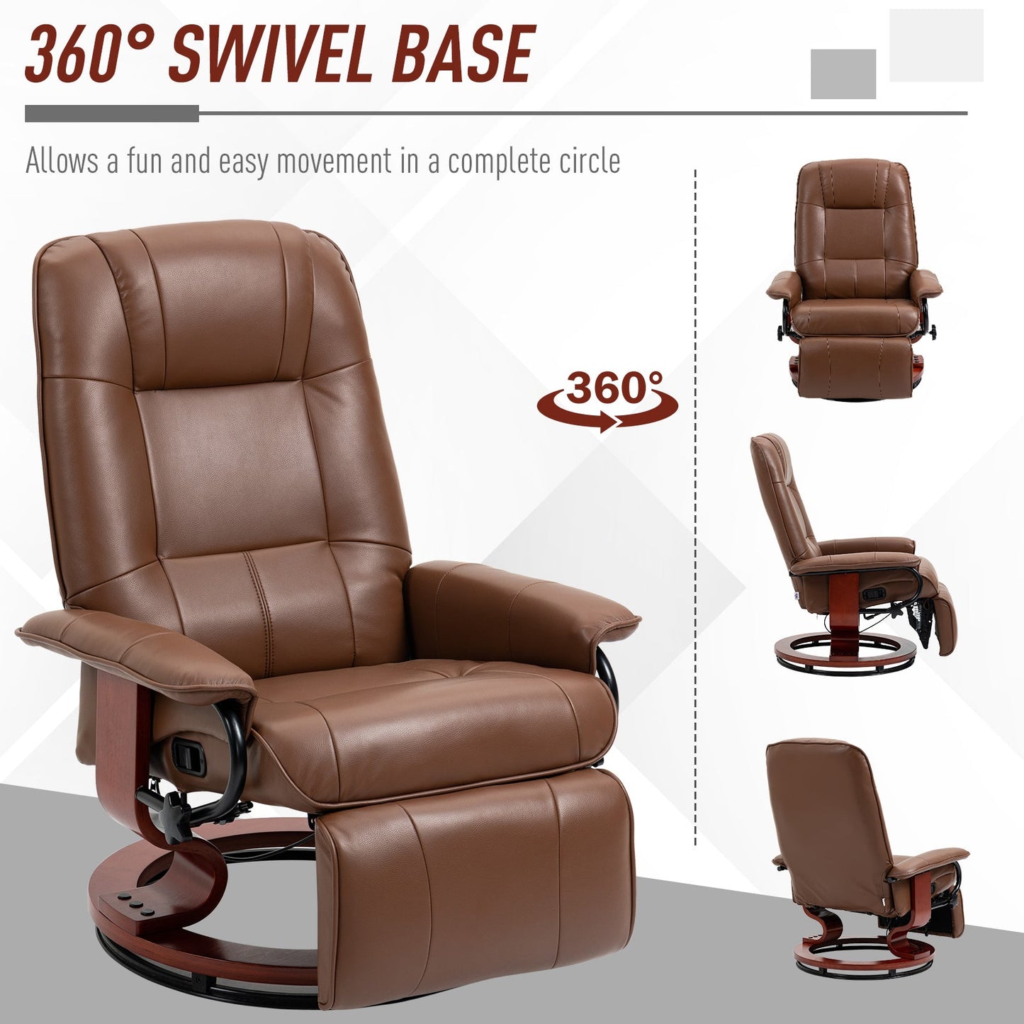 HOMCOM Faux Leather Armchair, with 145 degrees Reclining Back and Footrest - Brown
