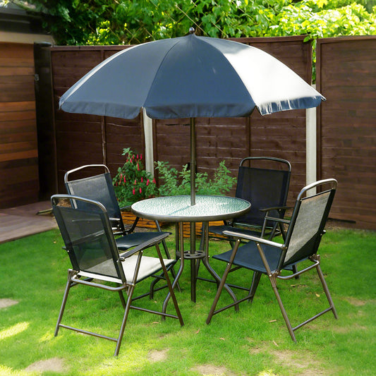Outsunny 6 Piece Garden Dining Set with Umbrella in Black
