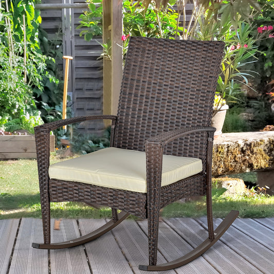 Outsunny PE Rattan Garden Rocking Chair in Brown