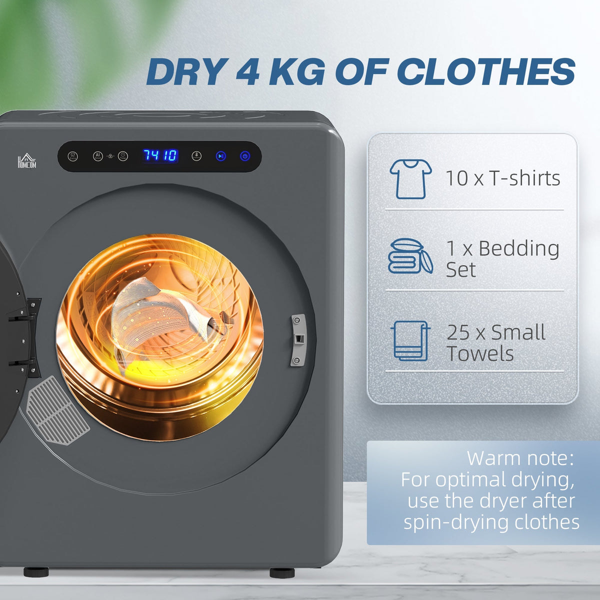 HOMCOM 4kg Compact 40-60 Tumble Dryer - Grey