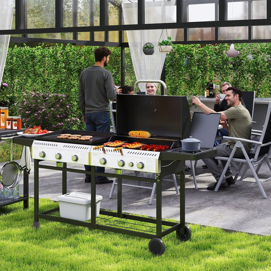 Outsunny 17kW Deluxe Duo Gas BBQ in Black