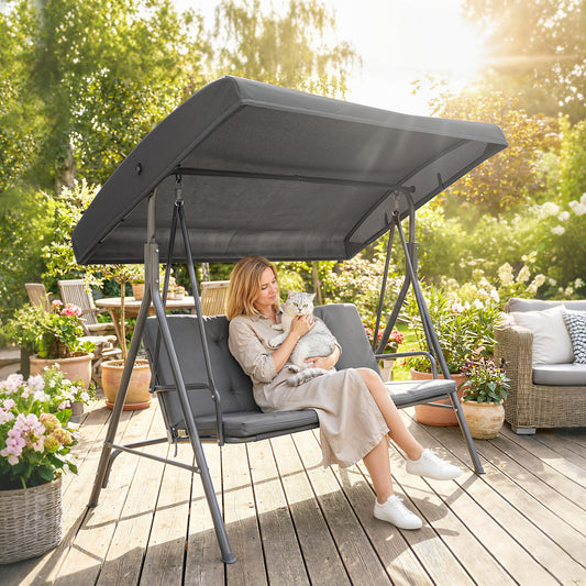 Outsunny Three-Seater Garden Swing Seat in Dark Grey