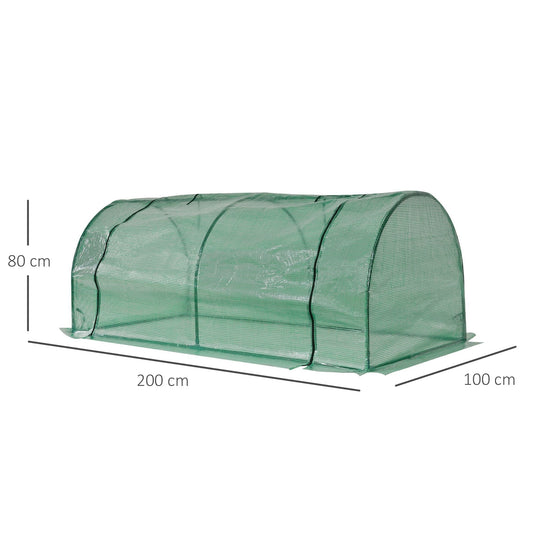 بيت زراعة Outsunny Tunnel Greenhouse الأخضر للحديقة والأنشطة الخارجية، إطار فولاذي، غطاء بولي إيثيلين، أخضر، 200 × 100 × 80 سم